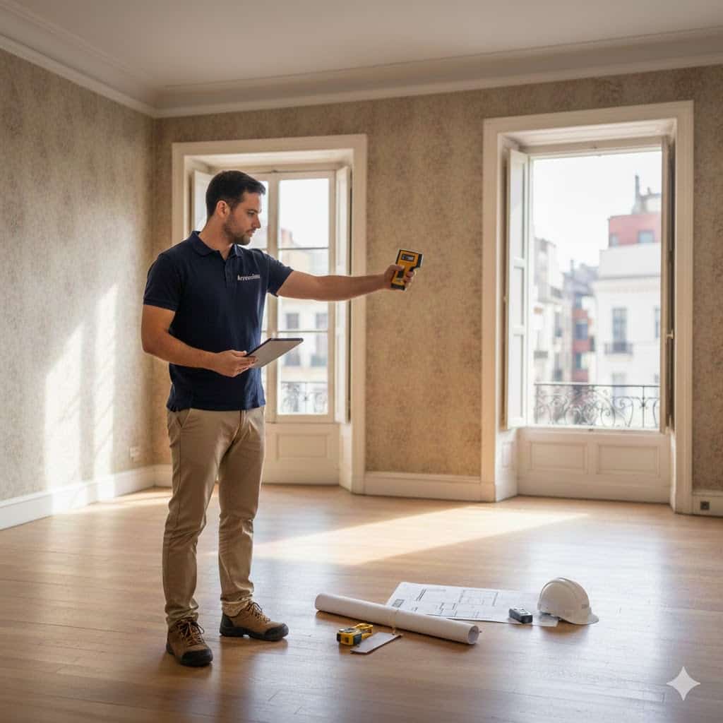 Arquitécto técnico repasando datos de vivienda