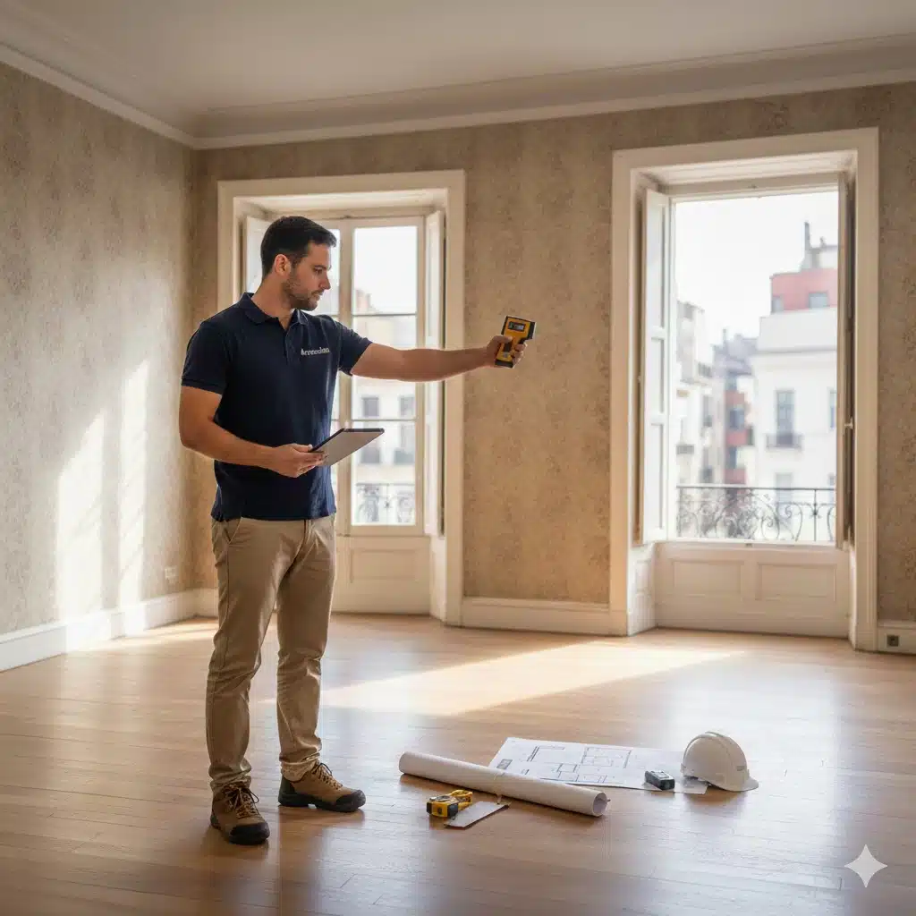 Arquitécto técnico repasando datos de vivienda