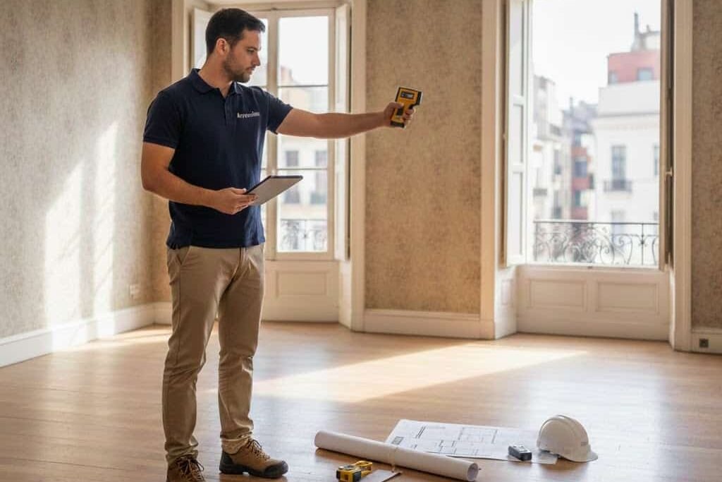 Arquitécto técnico repasando datos de vivienda